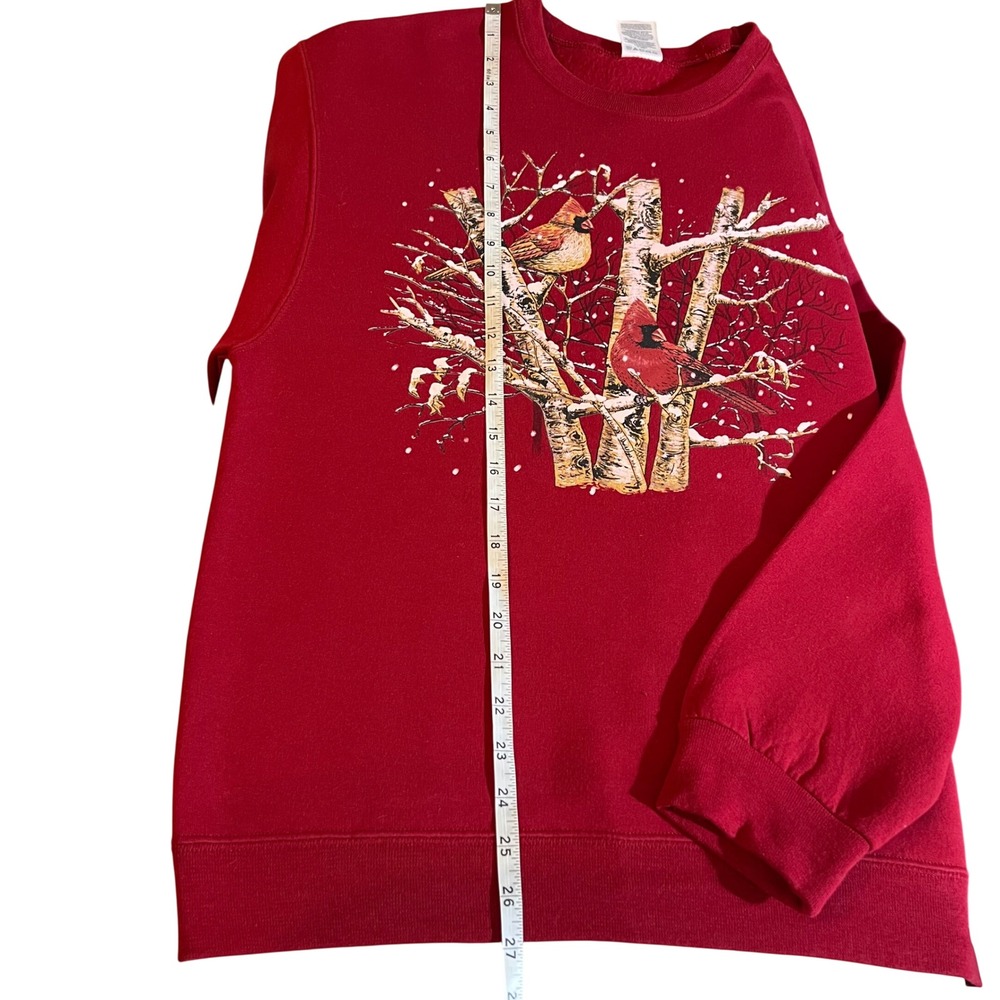 Jerzees NuBlend Red Cardinal Winter Snow Graphic Sweatshirt Women's Medium - Picture 6 of 8